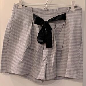 Anthropologie Elevenses Seastripe Shorts Gray, White, Black Tie Front Size 4